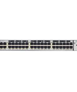 Front view of Cisco Catalyst WS-C3750X-48T-S 48-port Gigabit non-PoE stackable switch showing data ports and empty network module slot.